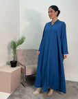 Aaliya Blue Plain V Neck Abaya