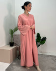 Aaliya Pink Plain V Neck Abaya