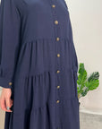 Liyana Navy A-Line Lightweight Buttoned Dress