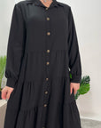 Liyana Black A-Line Lightweight Buttoned Dress