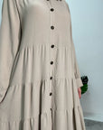 Liyana Beige A-Line Lightweight Buttoned Dress