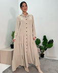 Liyana Beige A-Line Lightweight Buttoned Dress