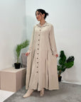 Liyana Beige A-Line Lightweight Buttoned Dress