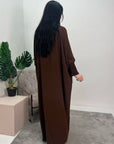 Sehrish Chocolate Plain Elasticated Cuff Oversized Dress