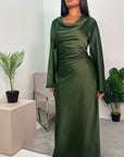 Aurora Khaki Cowl Neck Satin Tie Back Dress