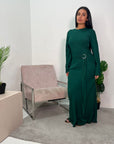 Yasmina Emerald Green Linen Buckle Tie Waist Dress