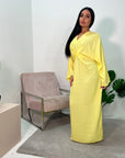 Disha Yellow Summer Linen V-Neck Tie Dress