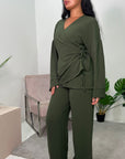 Ahura Khaki V Neck Wrap Over Co Ord