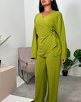 Ahura Lime Green V Neck Wrap Over Co Ord