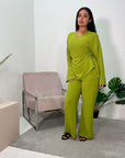 Ahura Lime Green V Neck Wrap Over Co Ord