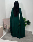 Zairia Emerald Green Elegant Long Cape Sleeve Dress