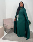 Zairia Emerald Green Elegant Long Cape Sleeve Dress