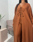 Navia Brown Tie Abaya Trouser Co Ord Set