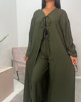 Navia Khaki Tie Abaya Trouser Co Ord Set