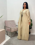 Navia Beige Tie Abaya Trouser Co Ord Set