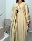 Navia Beige Tie Abaya Trouser Co Ord Set