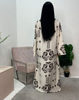 Salaya Brown Printed V Neck Abaya Dress