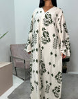 Salaya Khaki Printed V Neck Abaya Dress