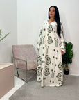 Salaya Khaki Printed V Neck Abaya Dress