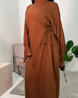 Rida Brown Linen Plain High Neck Dress