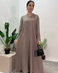 Aaliya Mocha Plain V Neck Abaya