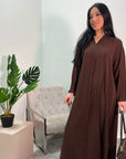 Aaliya Chocolate Plain V Neck Abaya