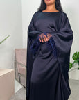 Haniya Navy Fur Trim Kaftan Dress