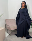 Haniya Navy Fur Trim Kaftan Dress