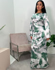 Faryal Green Tie Dye Flare Sleeve Dress