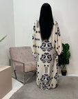 Salaya Navy Printed V Neck Abaya Dress